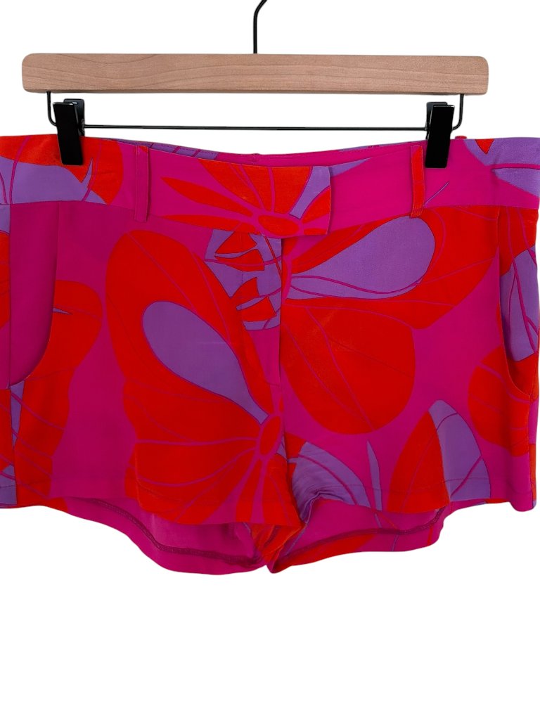 Amanda Uprichard Pink Purple Butterfly Printed Silk Shorts